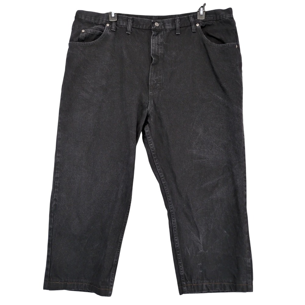 Wrangler 5 Star Black Relaxed Fit Jeans Mens 46x26" Hemmed Workwear Western Dad
